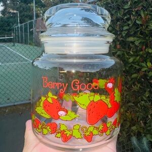 Vintage 1980s Strawberry Glass Jar Shortcake Canister Berry Good Food Container